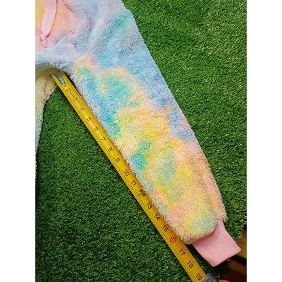 Tie Dye Hoodie Pink Blue Green Yellow Faux Fur size M - Picture 4 of 6